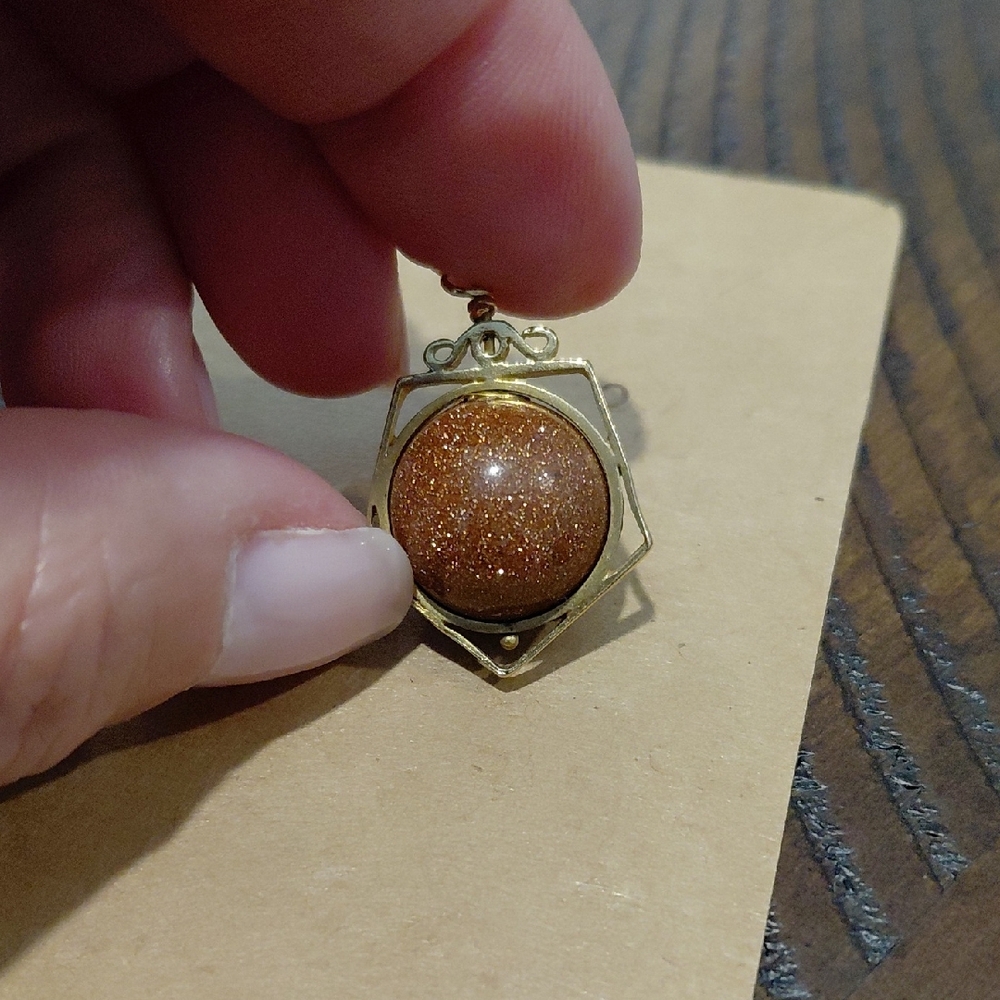 Gold Mounted Venturina Stone Pendant Necklace - Women Jewelry